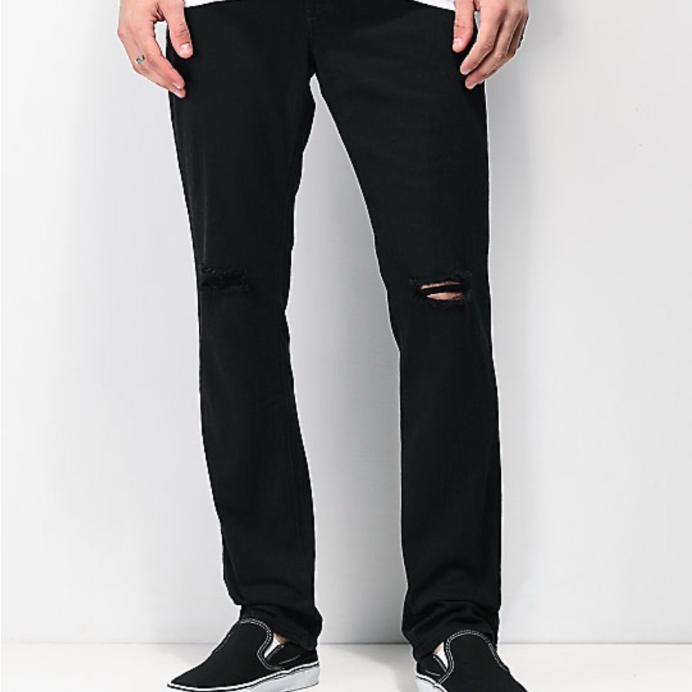 Empyre Black Distressed Knee Slit Straight Leg Jeans